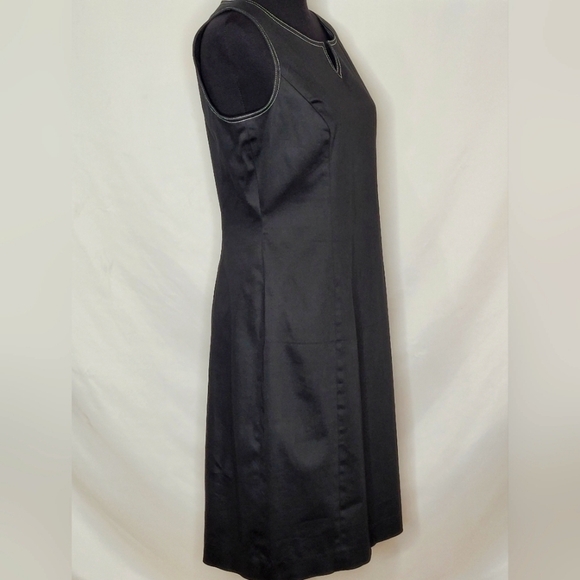 Ann Taylor Black Cotton Sleeveless Sheath Dress w/ Contrast Stitching - Size 10 - Picture 3 of 7